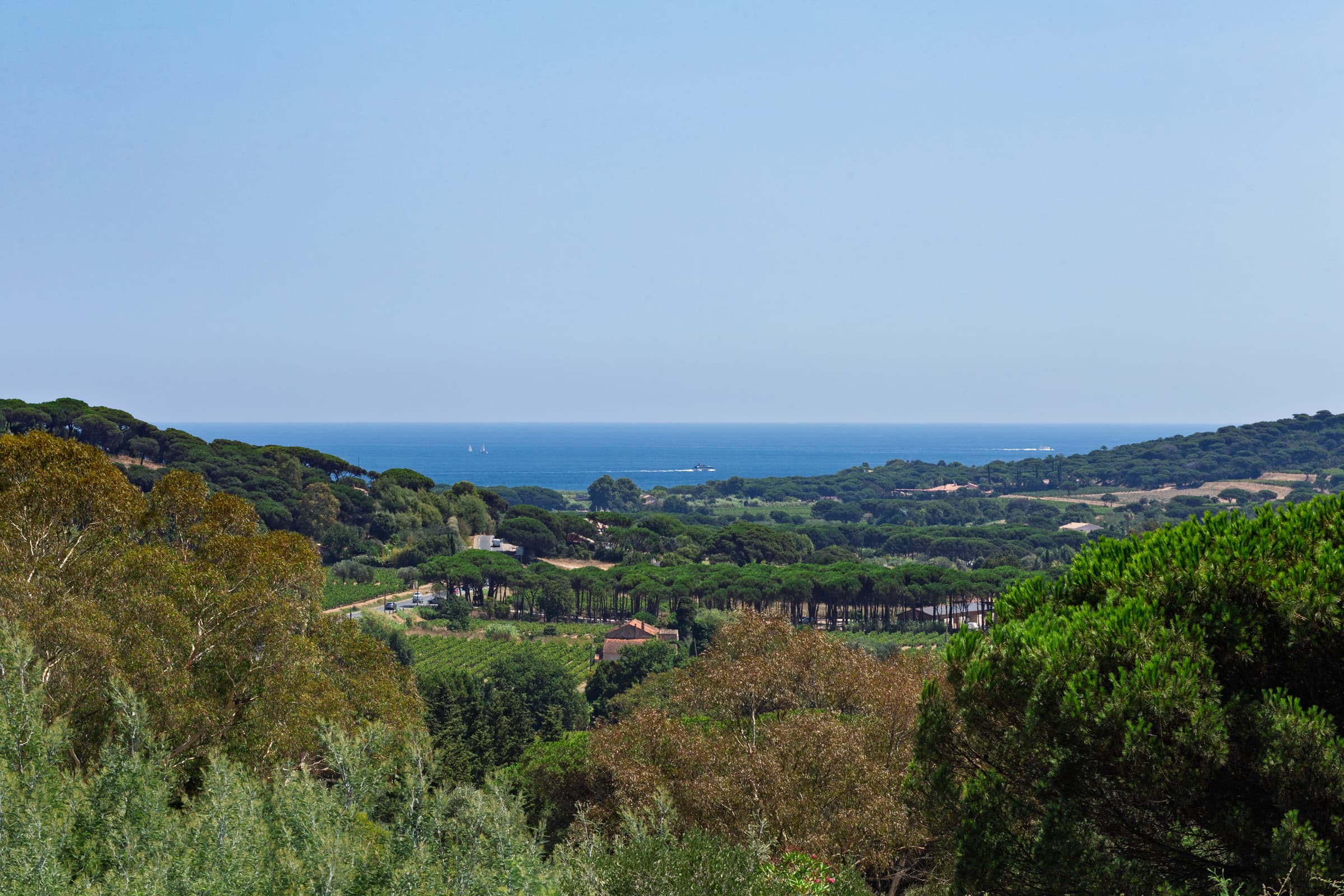 Villa de luxe à vendre à Pampelonne : jardin méditerranéen avec coins détente et vue mer.