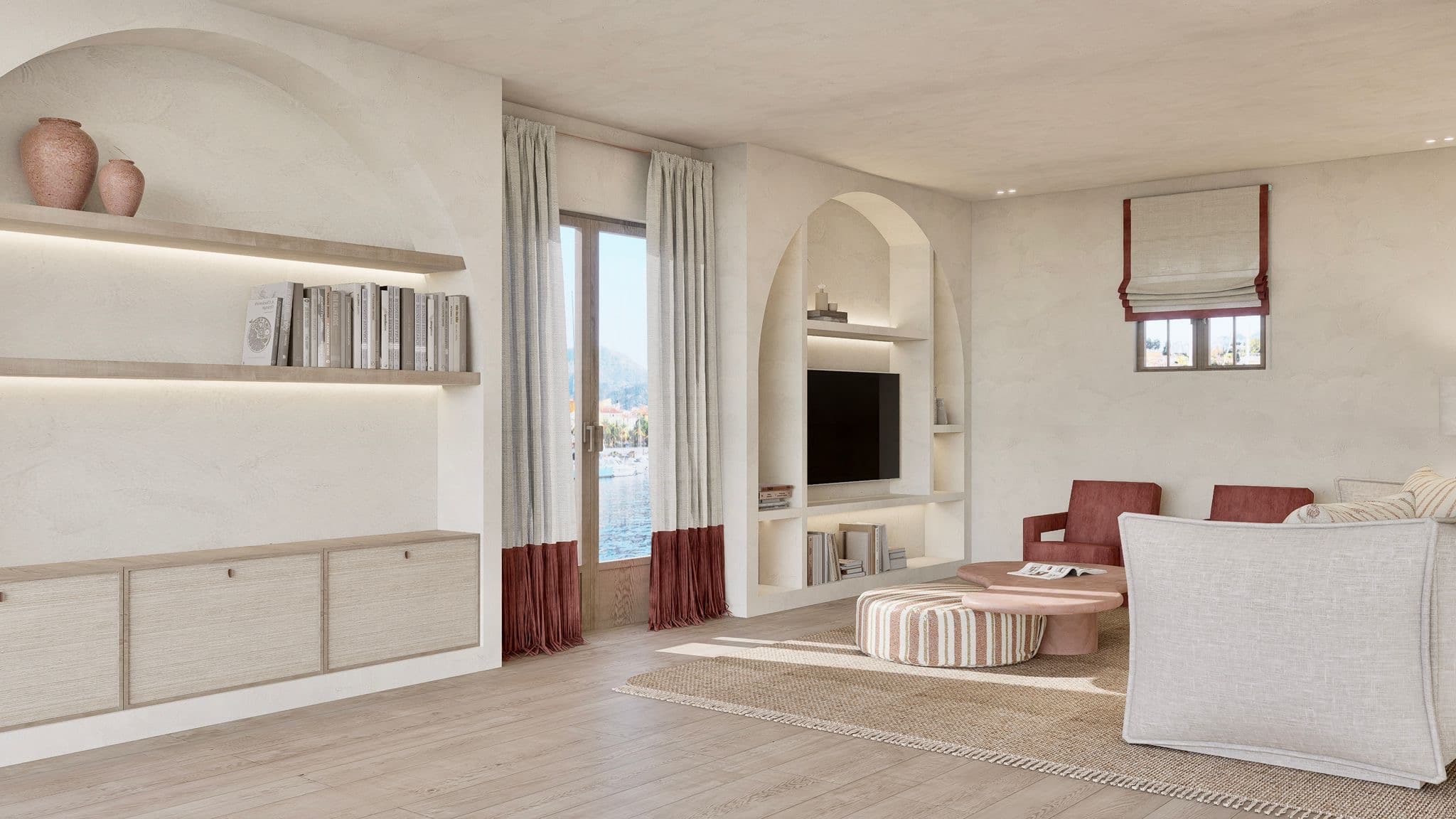 Séjour dans propriété à vendre Port-Grimaud avec grands amarrages | Image 3D par Siento Interior