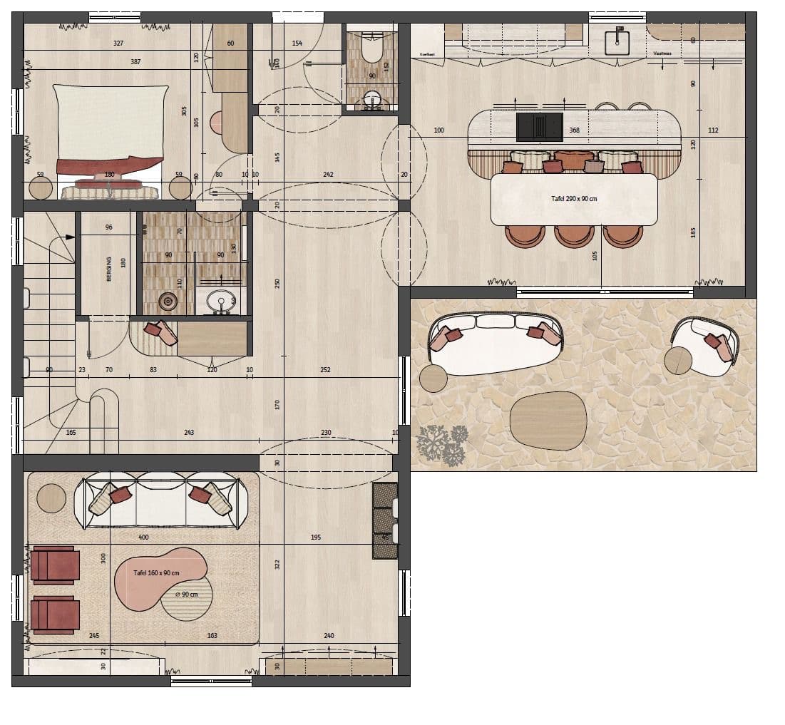 Plan détaillé de la maison à vendre Port-Grimaud, propriété avec amarrages | Image 3D par Siento Interior
