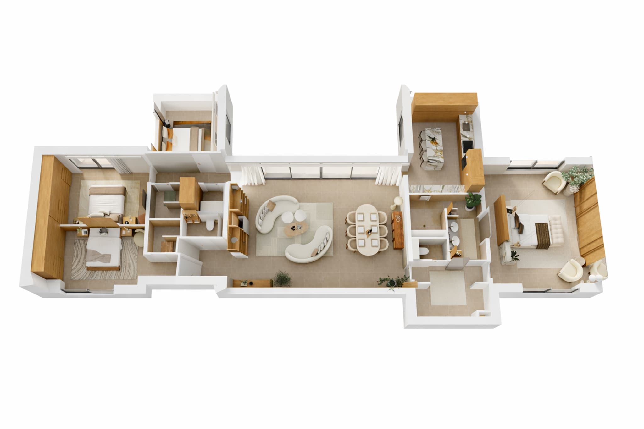 Découvrez le plan 3D d’un appartement de luxe à Saint-Tropez au sein du projet Patio Ruben, résidence exclusive alliant espace, confort et élégance.