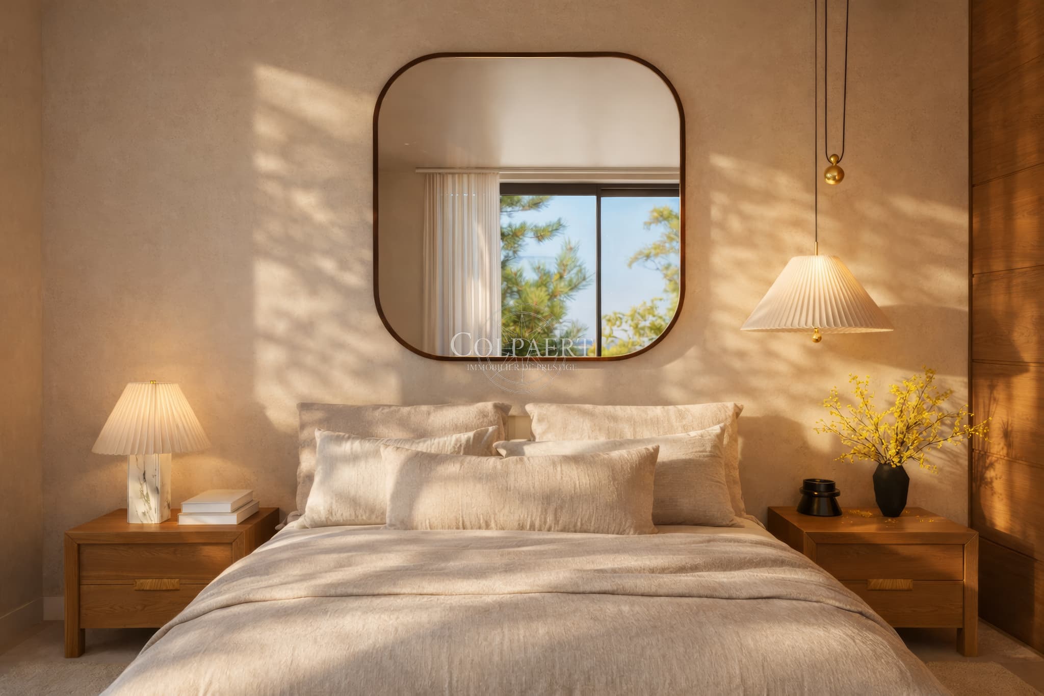 Chambres confortables avec accès extérieur dans un appartement de luxe à Saint-Tropez, offrant calme, lumière et finitions haut de gamme.