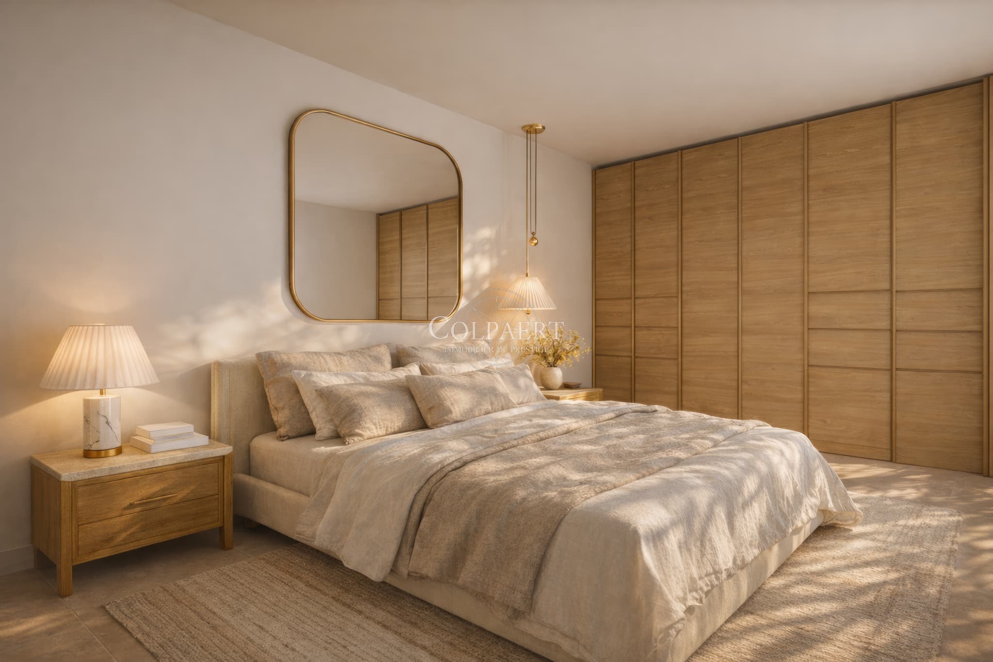 Chambres confortables avec accès extérieur dans un appartement de luxe à Saint-Tropez, offrant calme, lumière et finitions haut de gamme.