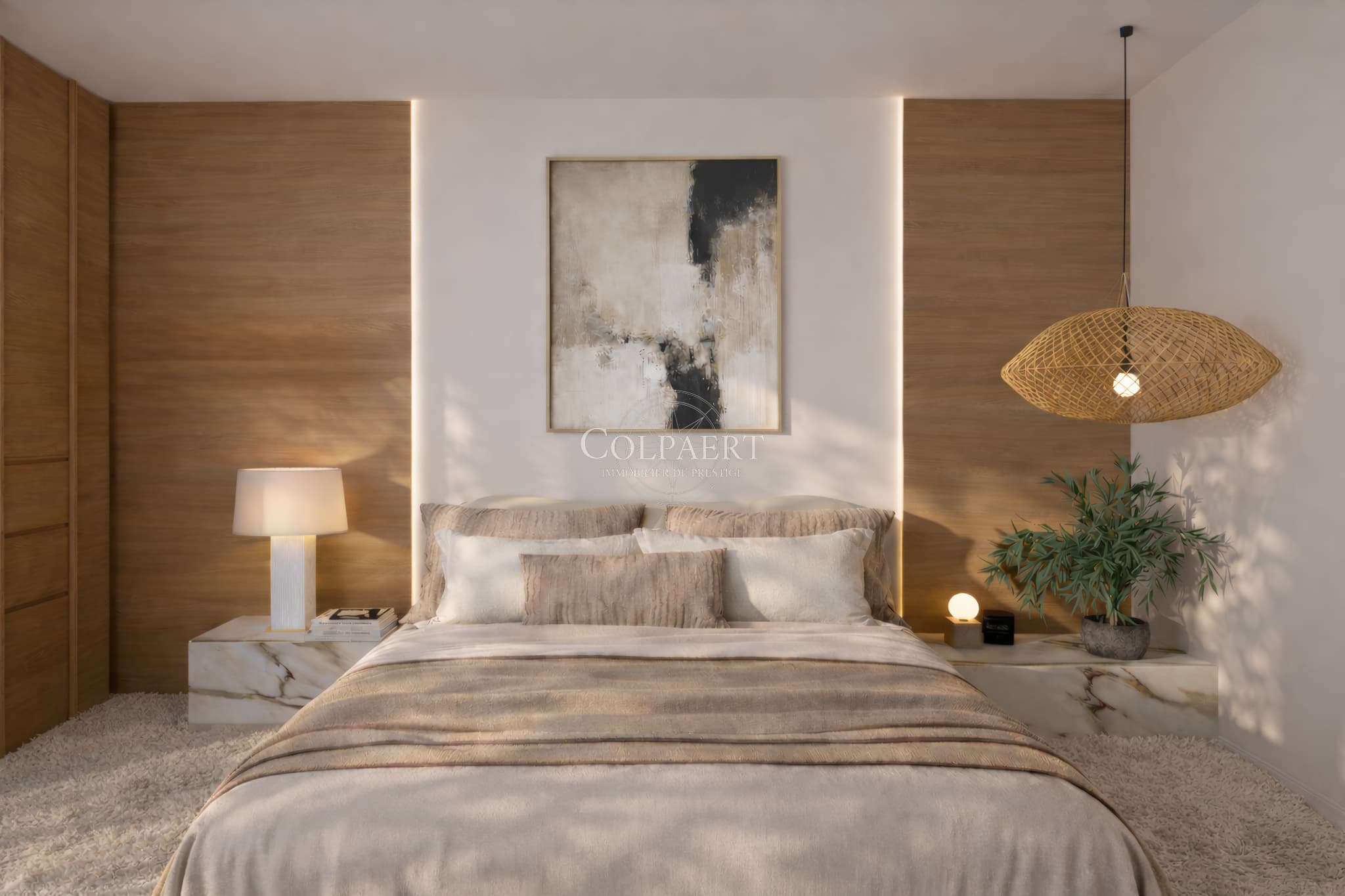 Chambres confortables avec accès extérieur dans un appartement de luxe à Saint-Tropez, offrant calme, lumière et finitions haut de gamme.