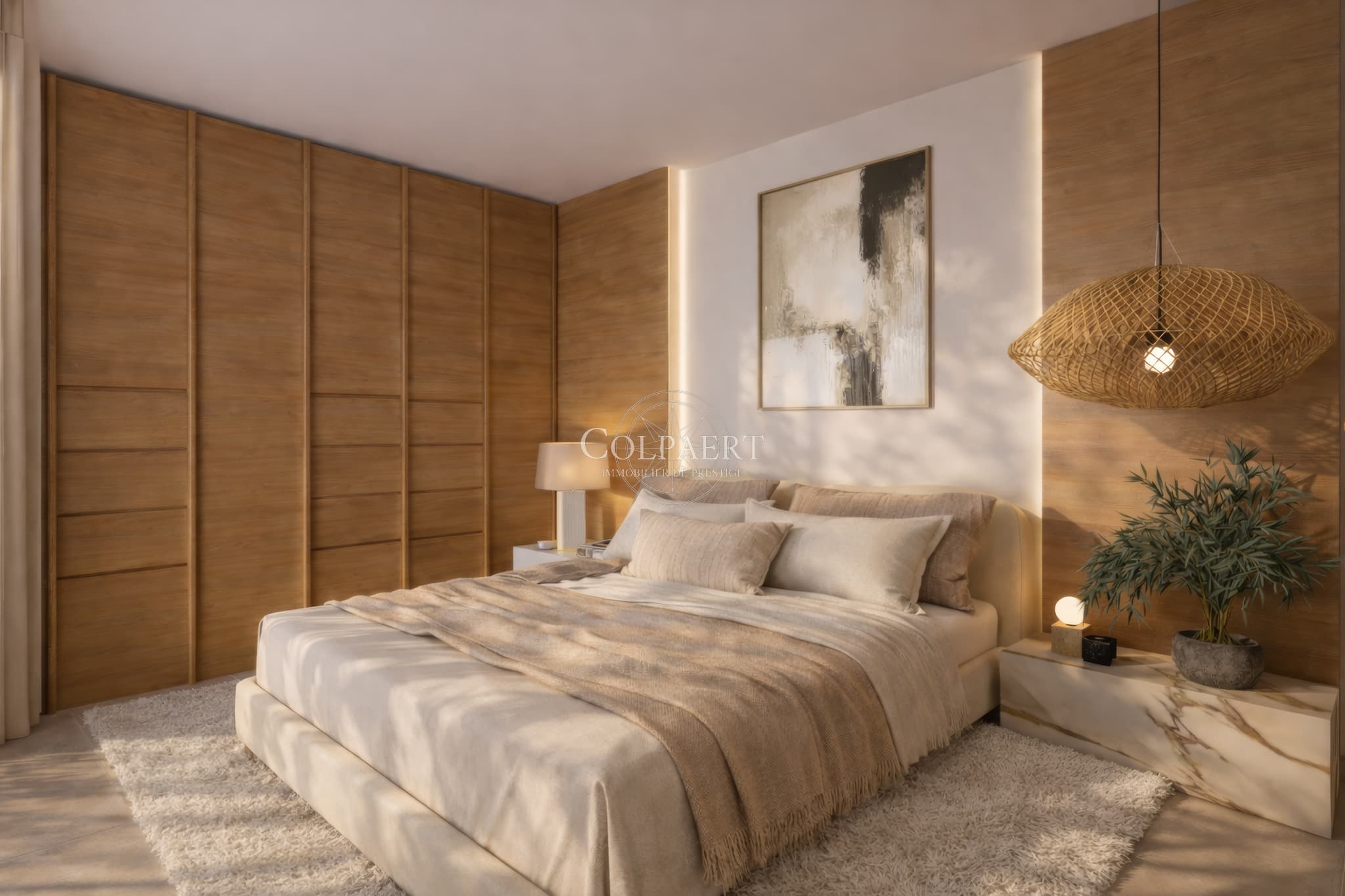 Chambres confortables avec accès extérieur dans un appartement de luxe à Saint-Tropez, offrant calme, lumière et finitions haut de gamme.