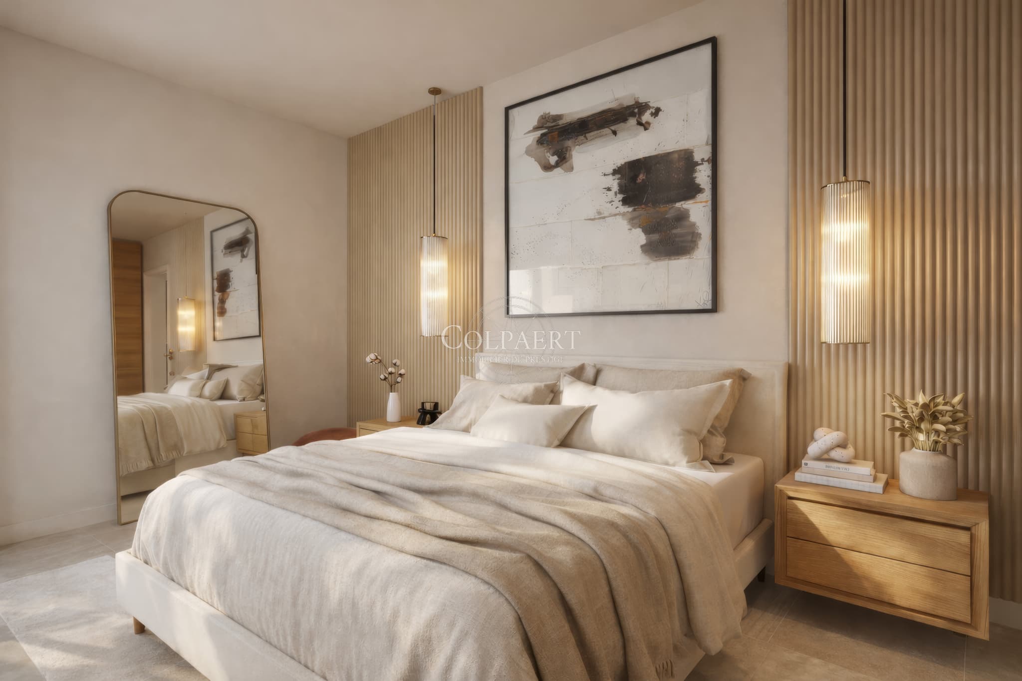 Chambres confortables avec accès extérieur dans un appartement de luxe à Saint-Tropez, offrant calme, lumière et finitions haut de gamme.