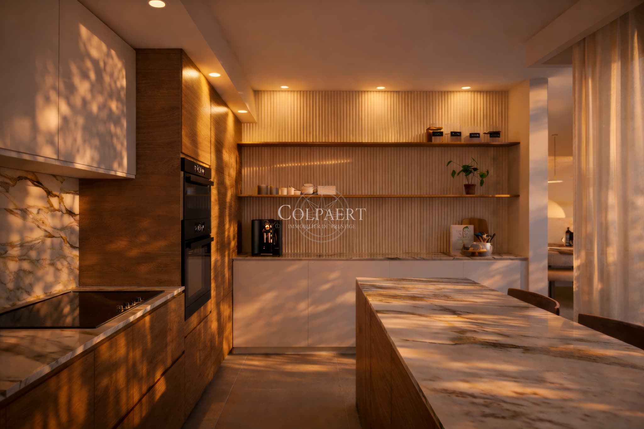Cuisine haut de gamme avec finitions raffinées dans un appartement de luxe à Saint-Tropez, offrant design moderne et fonctionnalité au cœur de Patio Ruben.