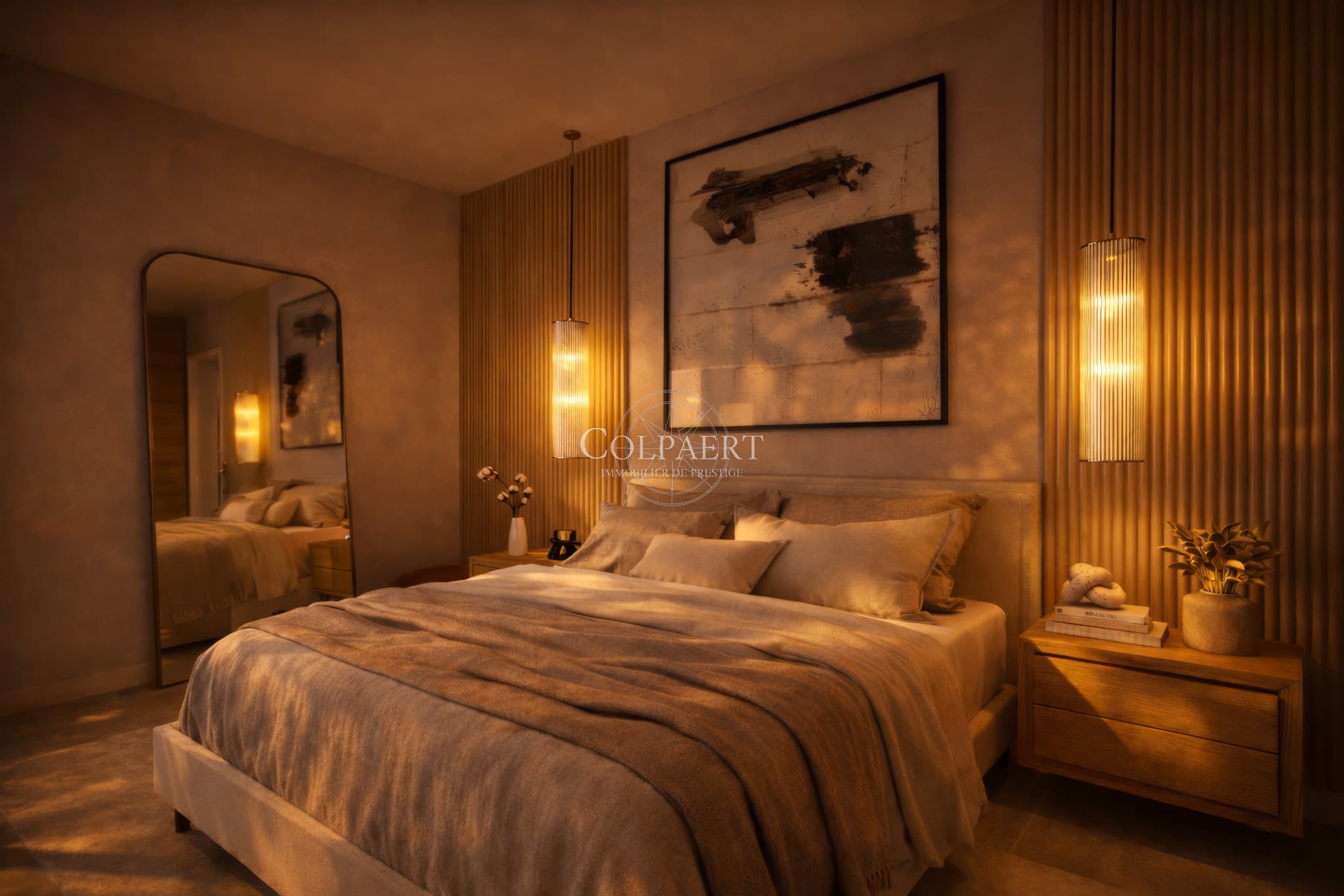 Chambres confortables avec accès extérieur dans un appartement de luxe à Saint-Tropez, offrant calme, lumière et finitions haut de gamme.
