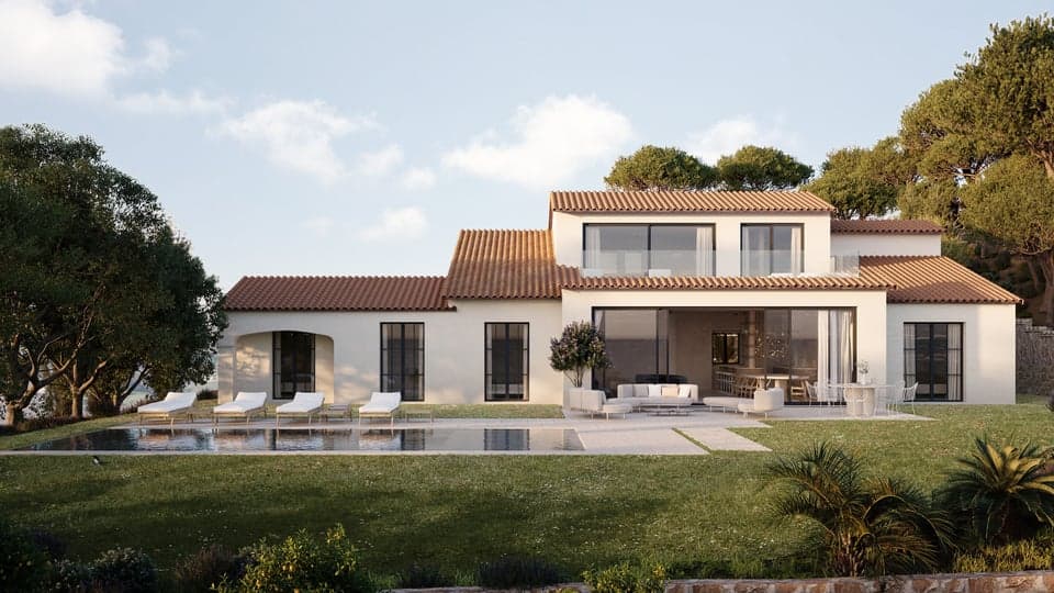 Superbe villa contemporaine à vendre à Sainte-Maxime. Piscine à débordement et vue panoramique sur la Méditerranée.