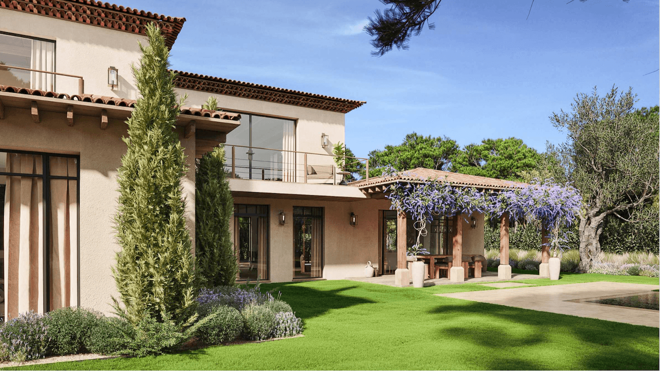 Image 3D d’une villa à vendre à Saint-Tropez, projet d’agrandissement, à quelques pas de la Place des Lices
