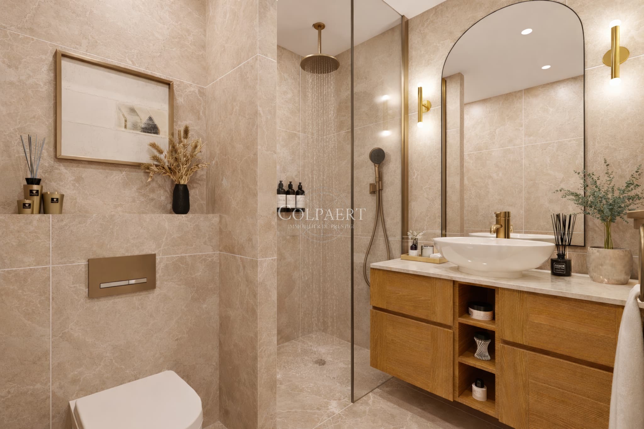 Salle de douche contemporaine avec finitions premium dans un appartement de luxe à Saint-Tropez au sein du projet exclusif Patio Ruben.