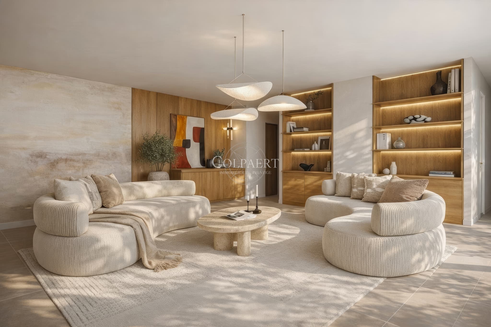 Séjour spacieux et lumineux avec accès terrasse dans un appartement de luxe à Saint-Tropez, au sein du projet exclusif Patio Ruben.