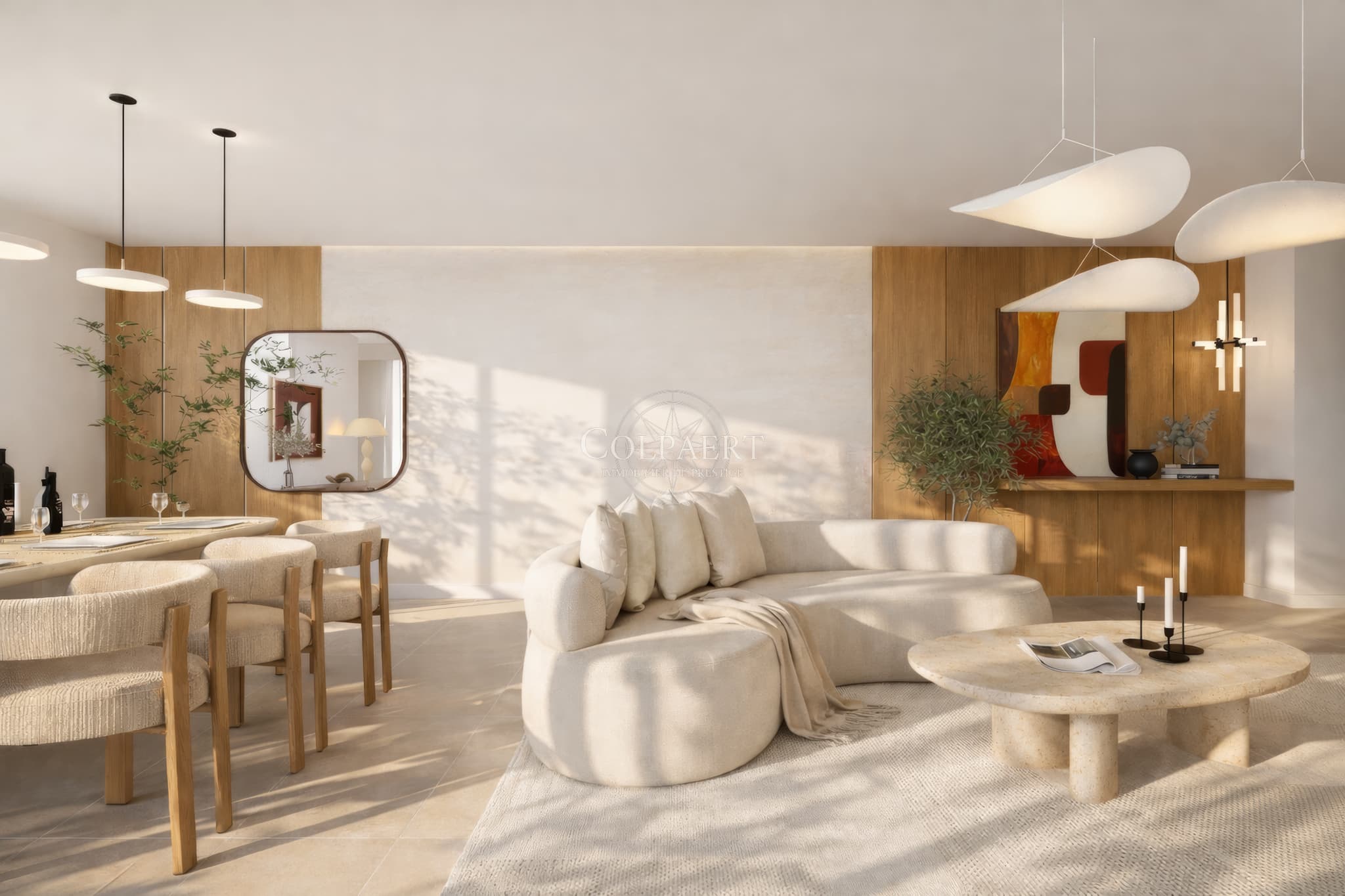 Séjour spacieux et lumineux avec accès terrasse dans un appartement de luxe à Saint-Tropez, au sein du projet exclusif Patio Ruben.