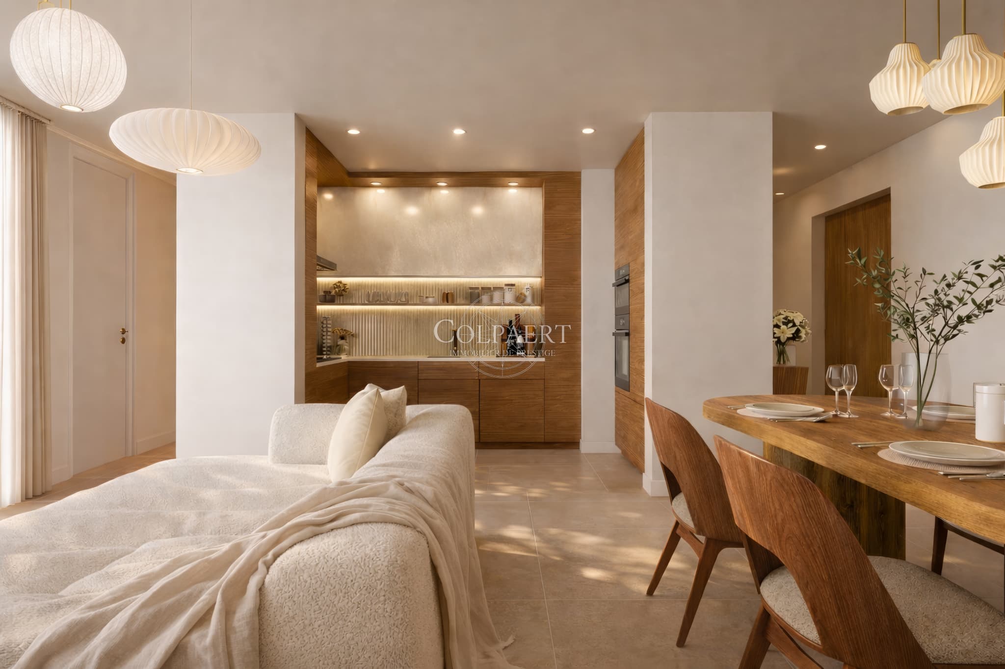 Cuisine haut de gamme avec finitions raffinées dans un appartement de luxe à Saint-Tropez, offrant design moderne et fonctionnalité au cœur de Patio Ruben.