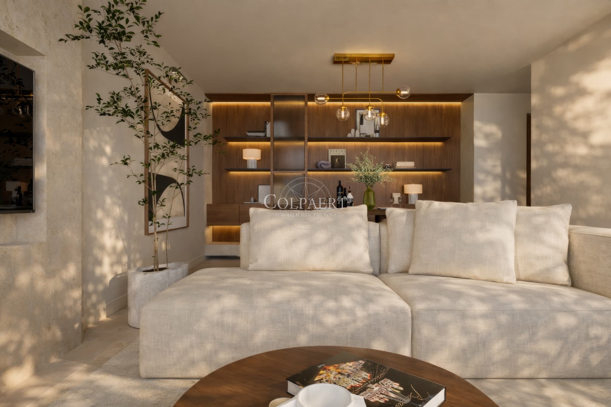 Salle à manger conviviale et élégante dans un appartement de luxe à Saint-Tropez, idéale pour profiter d’un cadre raffiné au Patio Ruben.