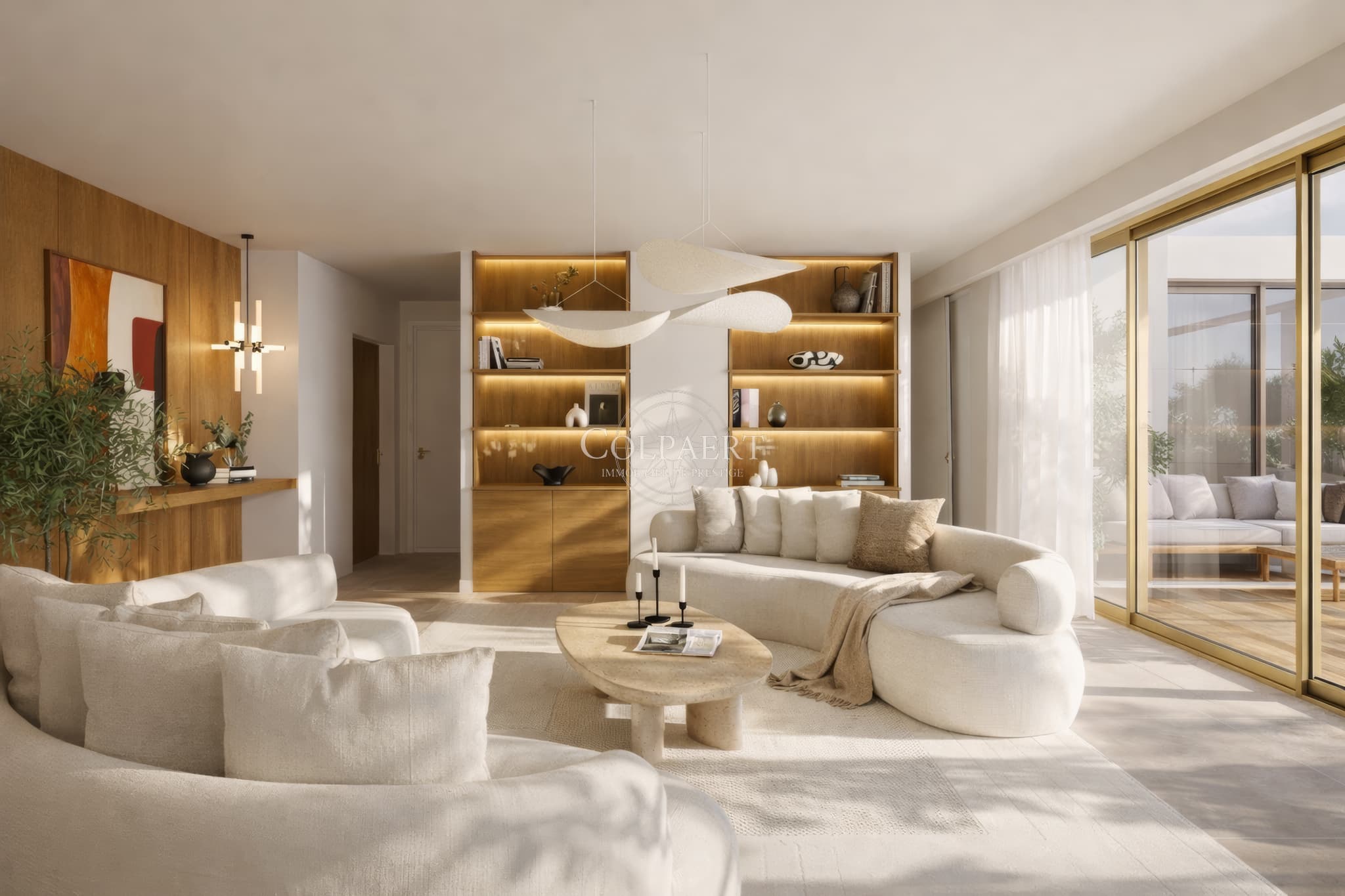 Séjour spacieux et lumineux avec accès terrasse dans un appartement de luxe à Saint-Tropez, au sein du projet exclusif Patio Ruben.