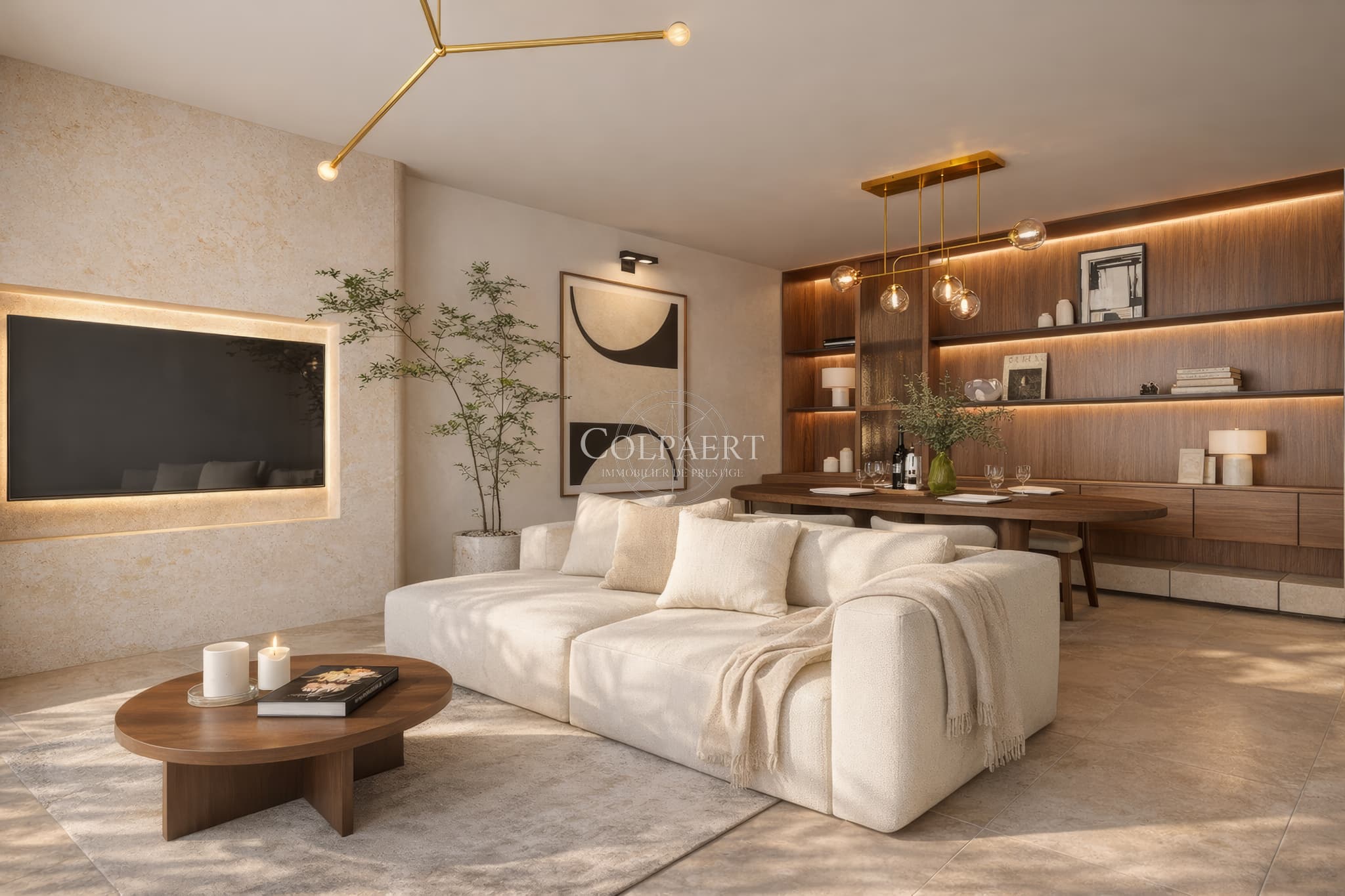 Séjour spacieux et lumineux avec accès terrasse dans un appartement de luxe à Saint-Tropez, au sein du projet exclusif Patio Ruben.