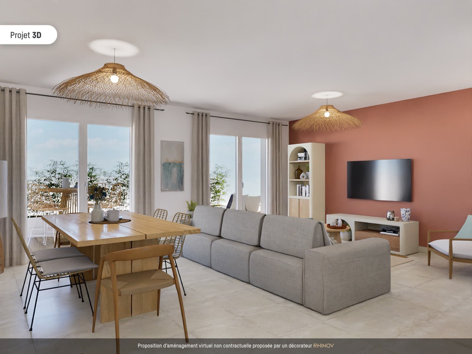 Intérieurs spacieux et lumineux avec cuisine équipée et séjour ouvert sur terrasse et jardin privé, dans un projet neuf à Cavalaire-sur-Mer.